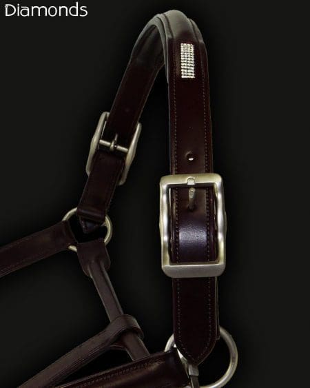 Brown Leather Diamante Head collar Buckles