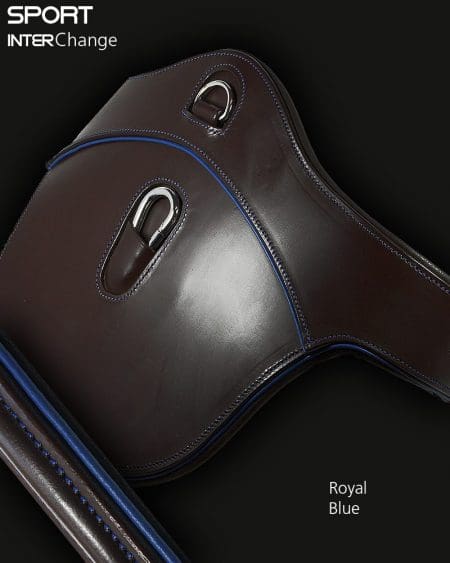 Brown Leather Sport Interchange Close Contact Girth Royal Blue
