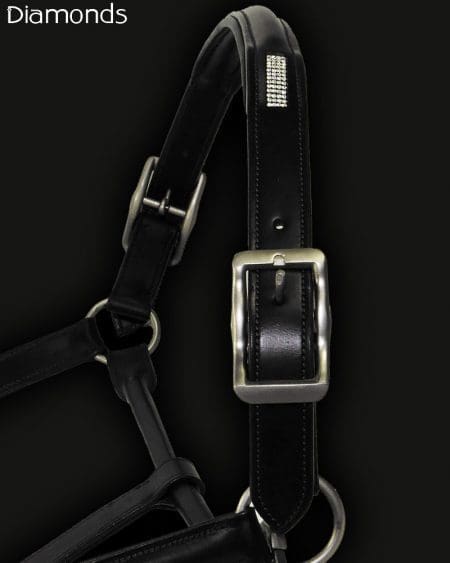 Black Leather Diamante Head collar Buckles