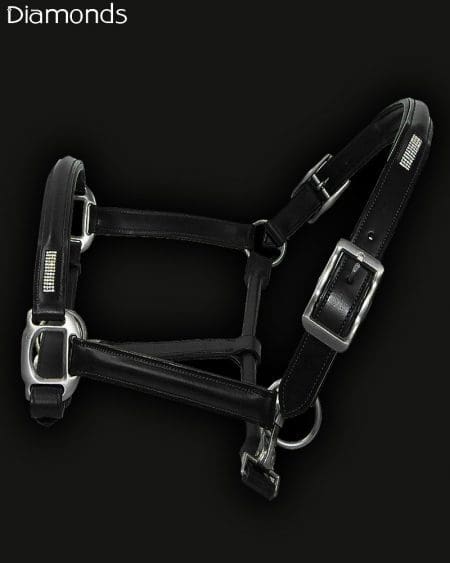 Black Leather Diamante Horse Headcollar
