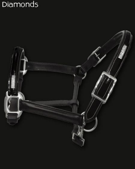 Black Leather Patent headcollar with diamantes