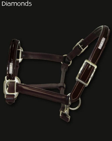 Black Leather Patent headcollar with diamantes