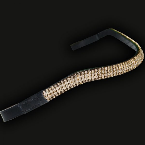 Cwell Equine Frontalino Per Cavallo Con Cristalli – 3 Anelli – Nero – Pelle Imbottita – Bling Crystal Browband - 2