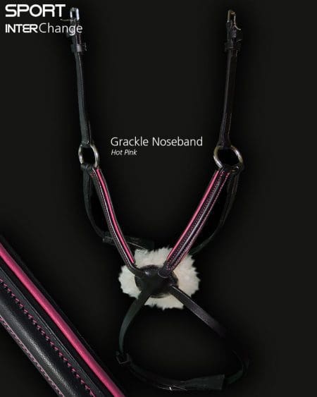 Sport Black Leather Grackle Noseband Hot Pink Piping