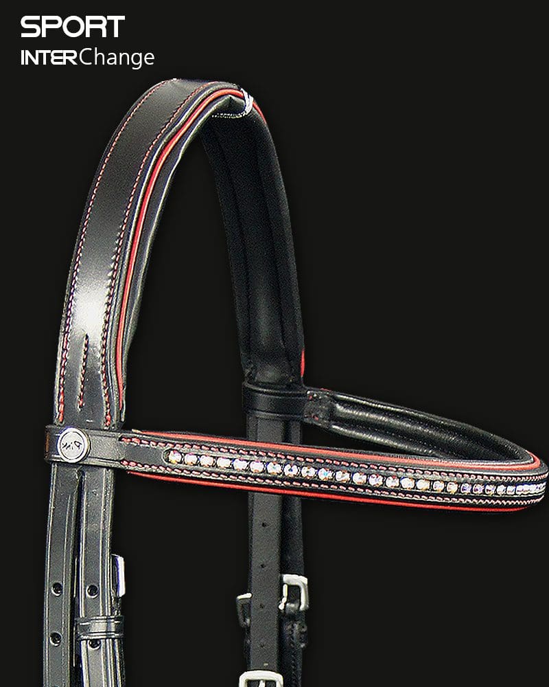 Sport Crystal Browband with Red Piping