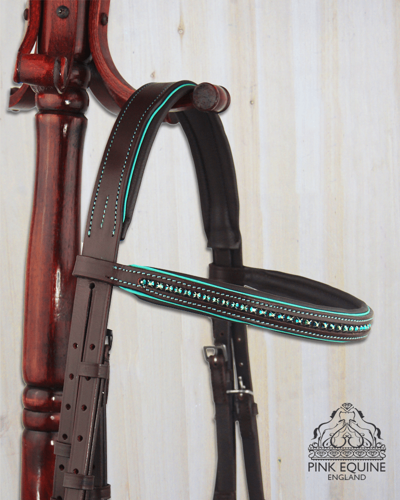 Têtière Courbe Diamant Cuir Noir - Taille Poney 14 Pouces - Occasion