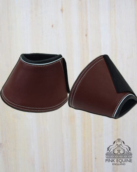 Pink Equine Bell Boots Baby Blue Tan Leather