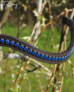 Brown Leather Crystal Wave Browband featuring Capri Blue Swarovski Crystals