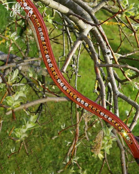 Tan Leather Bling Browband for Horses, designed with Topaz and Silk Swarovski Crystals