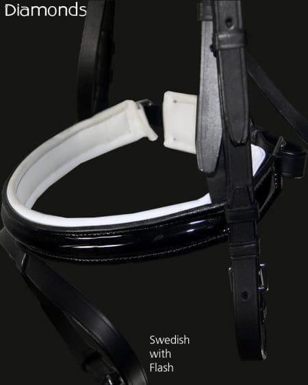 Swedish Noseband Black Patent with White Padding