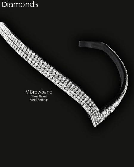 Black Leather Diamante Browband V Shape