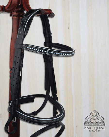 pink equine baby blue black straight crystal bridle