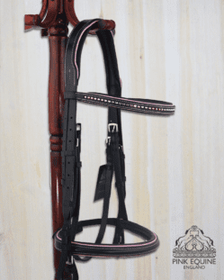 Full Bridle – Black Leather Crystal English without Flash -baby pink piping