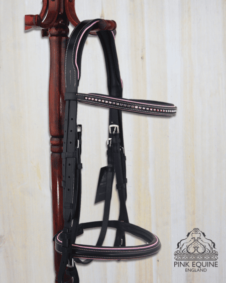 pink equine baby pink black straight crystal bridle