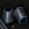 Black Leather Bell Boots Baby Blue Piping