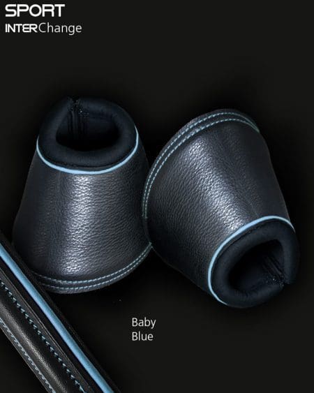 Black Leather Bell Boots Baby Blue Piping