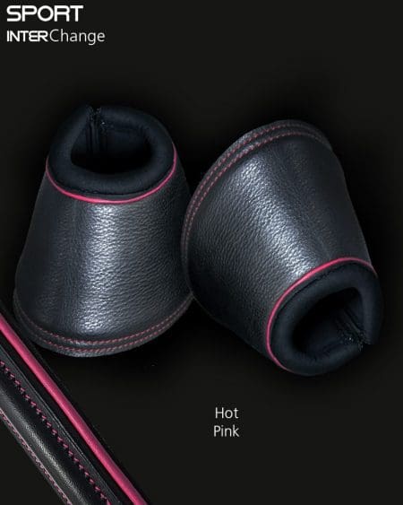 Black Leather Bell Boots Hot Pink Piping