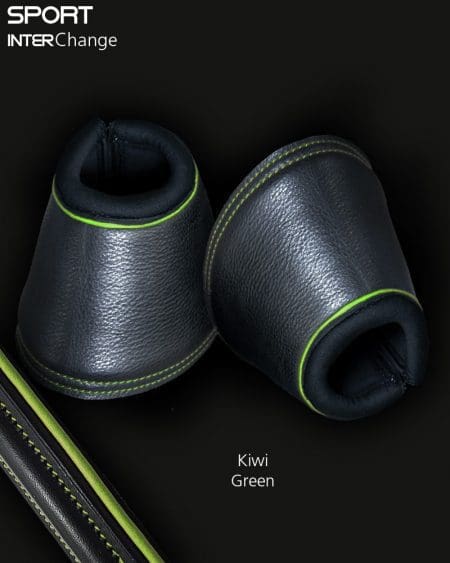 Black Leather Bell Boots Kiwi Green Piping