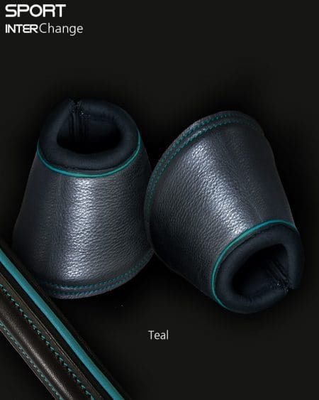 Black Leather Bell Boots Teal Piping