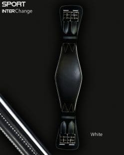 Black Leather Dressage Girth White Piping