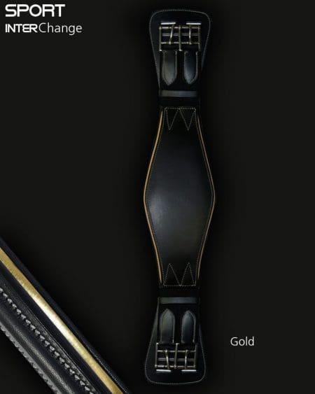 Black Leather Dressage Girth with Gold Piping