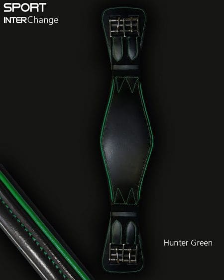 Black Leather Dressage Girth with Hunter Green Piping