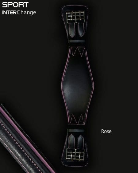 Black Leather Dressage Girth with Rose Piping