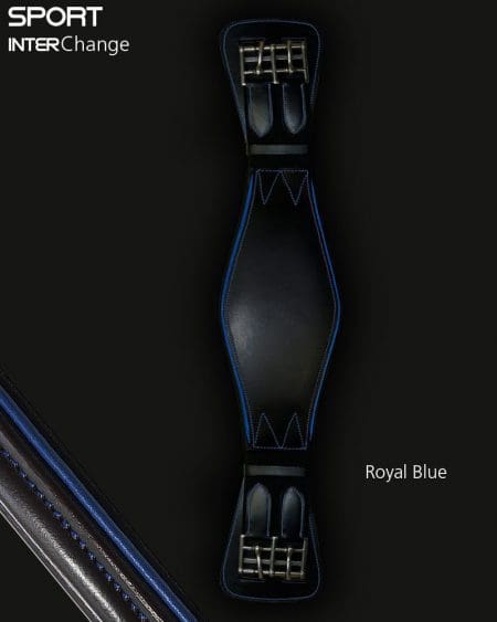 Black Leather Dressage Girth with Royal Blue Piping