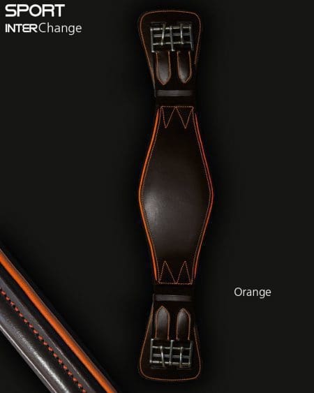 Brown Leather Dressage Girth with Orange Piping