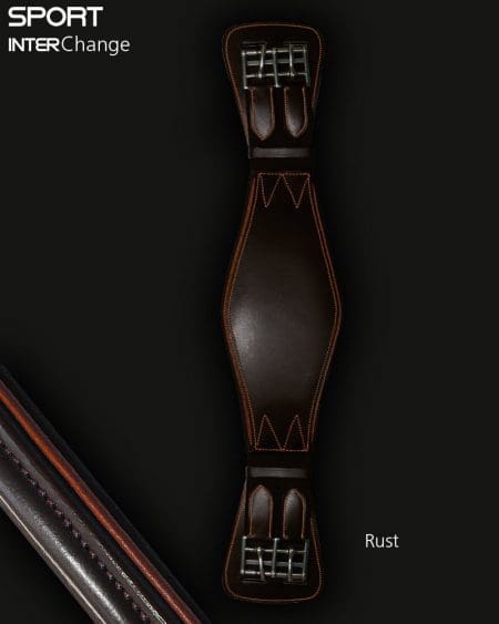 Brown Leather Dressage Girth with Rust Piping