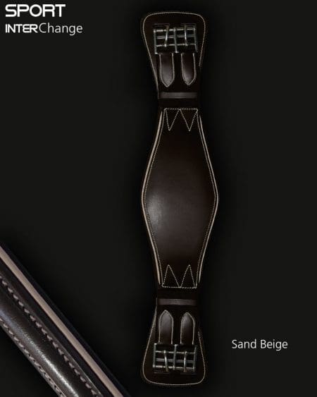 Brown Leather Dressage Girth with Sand Beige Piping