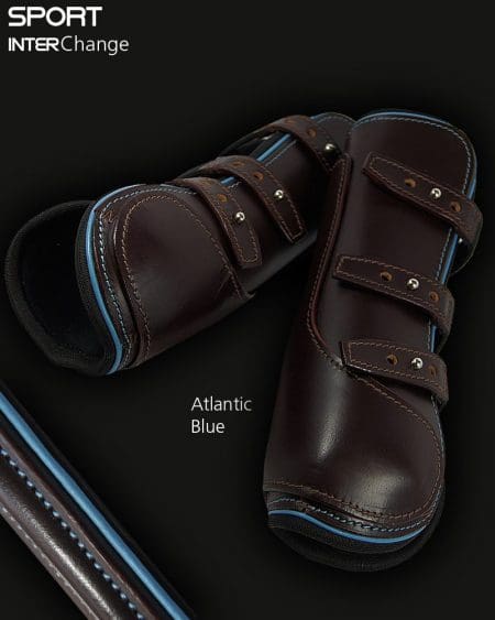 Brown Leather Fetlock Boots with Atlantic Blue Piping
