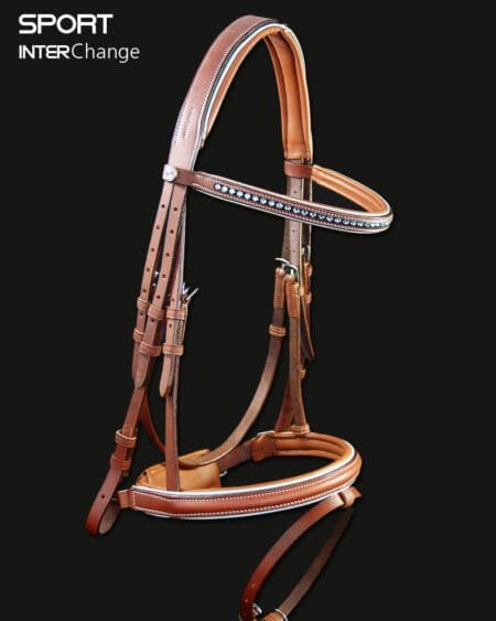 Sport Crystal Bridle Tan Leather Baby Blue Piping