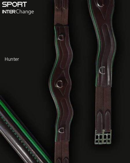 Sport Interchange Ergonomic Leather Girth with Hunter Green Piping