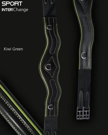 Sport Interchange Ergonomic Leather Girth with Kiwi Green Piping