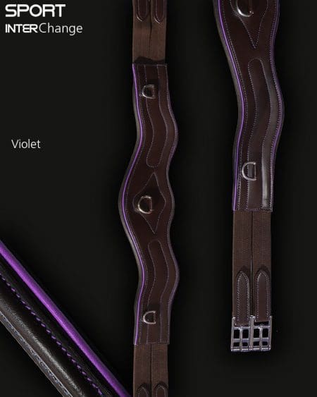 Sport Interchange Ergonomic Leather Girth with Violet Piping