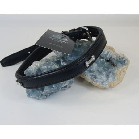 Leather Dog Collar with Bone Crystal Decoration