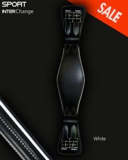Black leather 60cm Dressage Girth with white piping