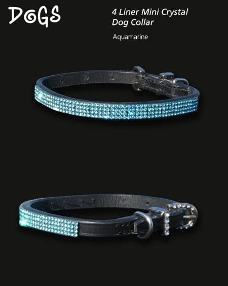 4 Liner Mini Crystal Dog Collar Aquamarine