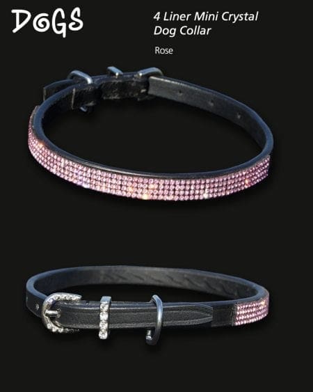 4 Liner Mini Crystal Dog Collar Rose