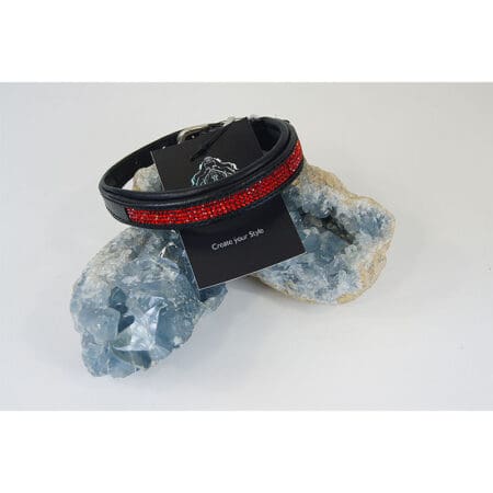 Dog Collar Leather Padded with Lt Siam Crystals