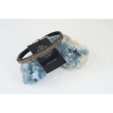 Dog Collar Leather straight Gold Crystals
