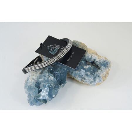 Dog Collar Leather wave Clear Crystals