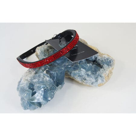 Dog Collar Leather wave Lt Siam Crystals