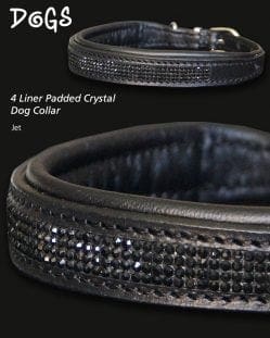 jet coloured diamond crystal padded dog collar