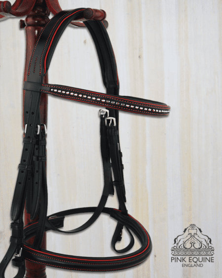 pink equine red black crystal bridle