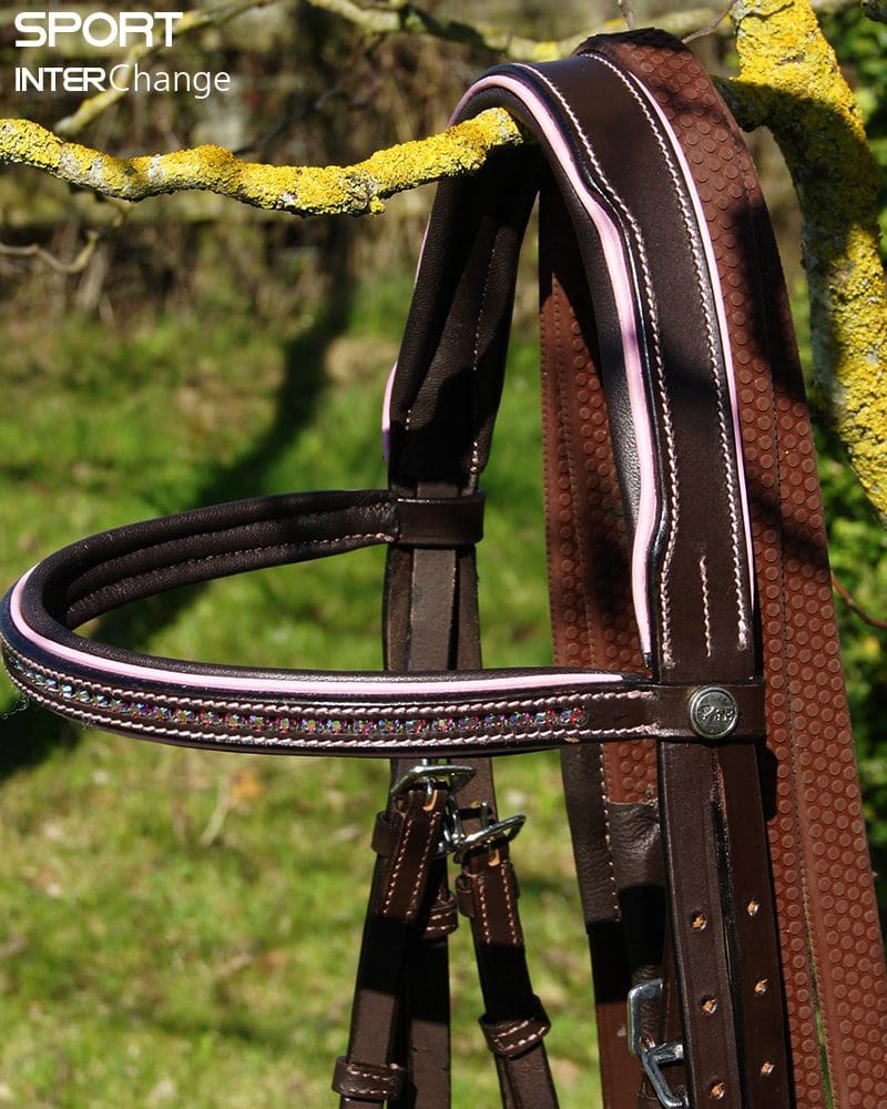 Brown Leather Plain English Horse Bridle Baby Pink piping