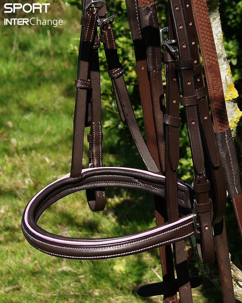 Brown Leather Plain English Horse Bridle Baby Pink piping