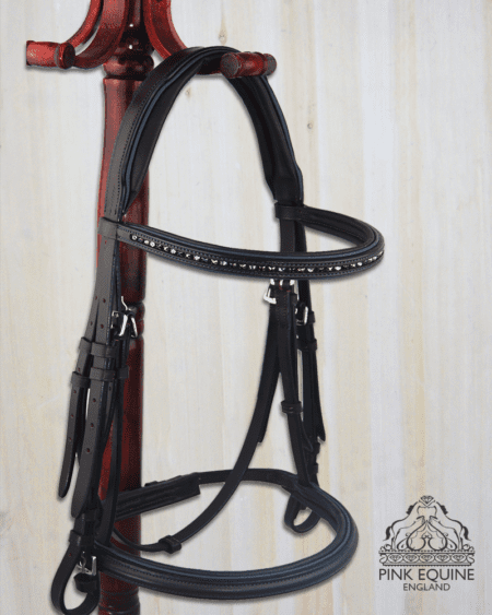 pink equine petrol black crystal straight bridle