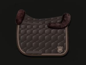 Brown Square Dressage shaped Saddle Pad with front, rear and underside sheepskin